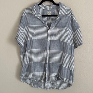 J Crew Mens XL Blue Baird McNutt Irish Linen Camp Collar Striped Shirt Resort